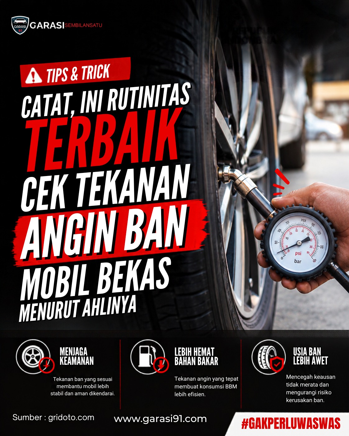Catat! Ini Rutinitas Terbaik Cek Tekanan Angin Ban Mobil Bekas