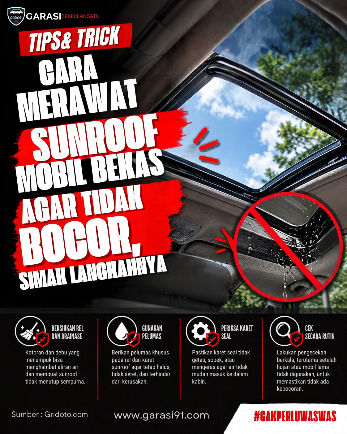 Cara Merawat Sunroof Mobil Bekas agar Tidak Bocor, Simak 5 Tips Ini!